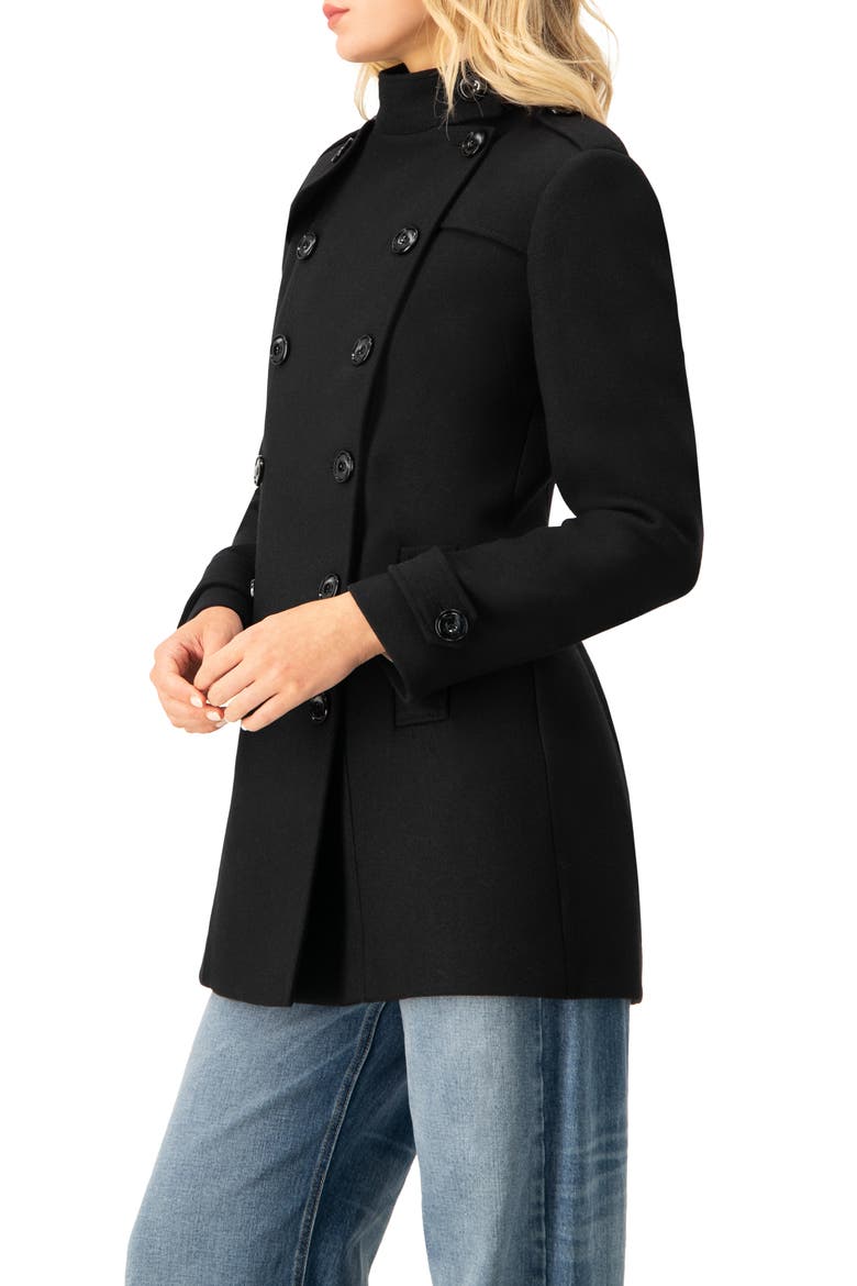 Double-Breasted Wool-Blend Officer Coat, Alternate, color, Black