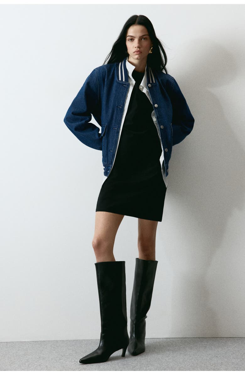 H&M Denim Baseball Jacket, Alternate, color, Dark Denim Blue