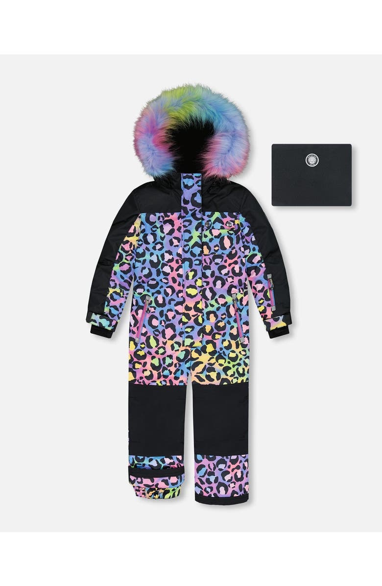 Deux par Deux Little Girl's One Piece Snowsuit Printed Rainbow Leopard, Main, color,