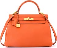Pre-Owned Hermes Kelly Handbag Orange Togo with Gold Hardware 28