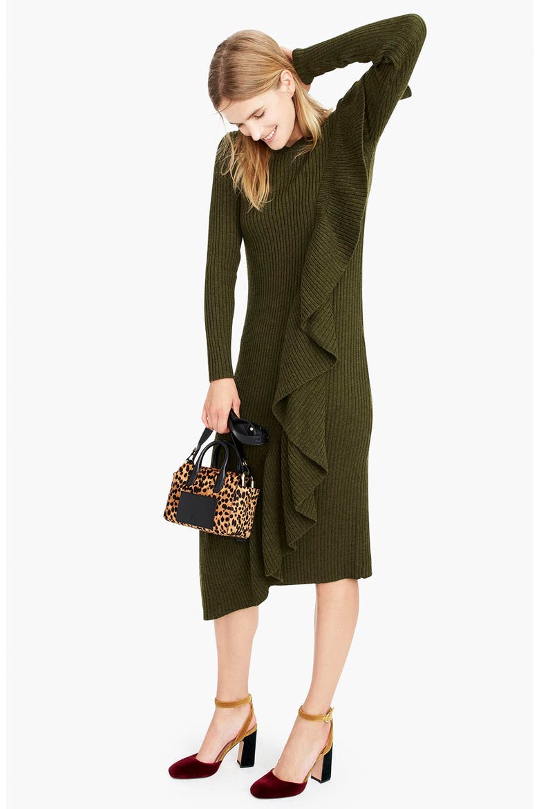 Collection Ruffle-Front Sweater Dress, Alternate, color, HEATHER OLIVE
