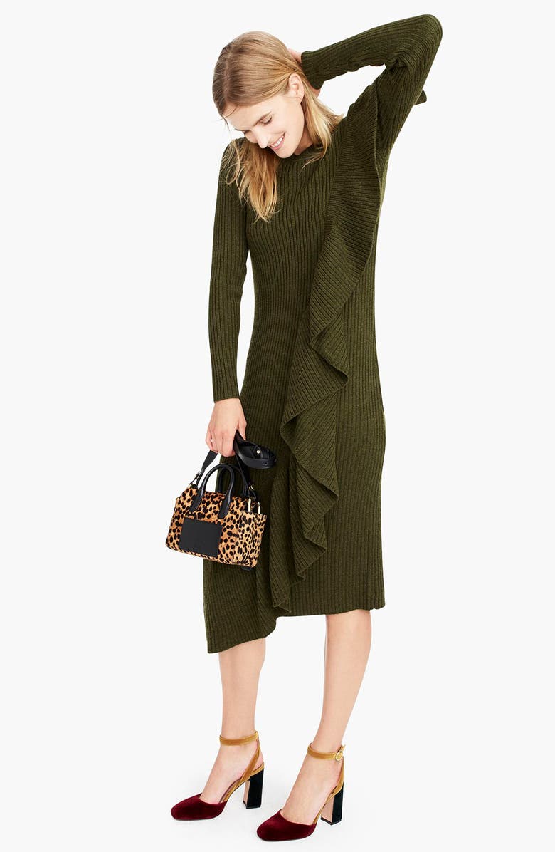 J.Crew Collection Ruffle-Front Sweater Dress, Alternate, color, 