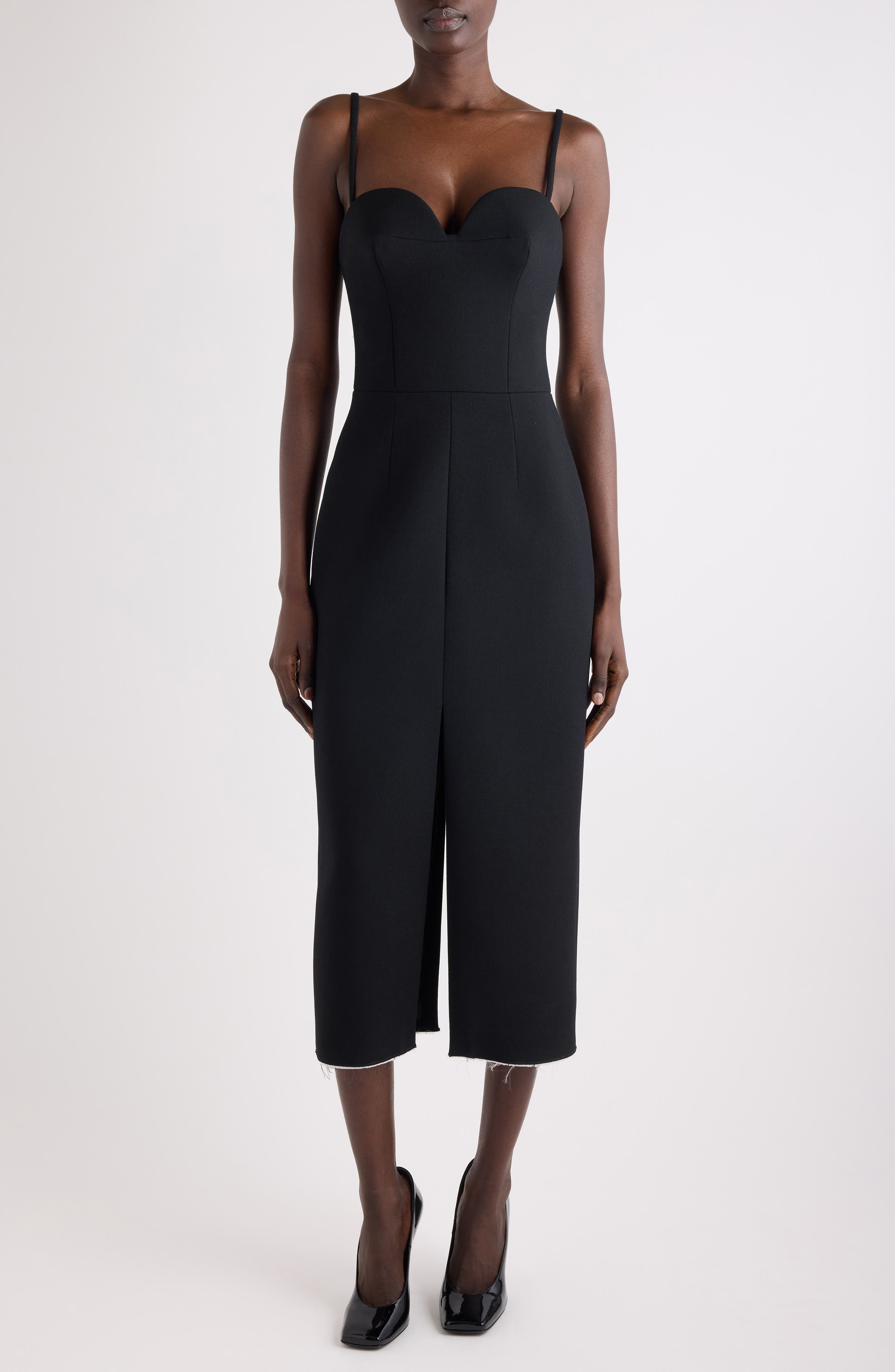 Raw Edge Stretch Crepe Midi Dress