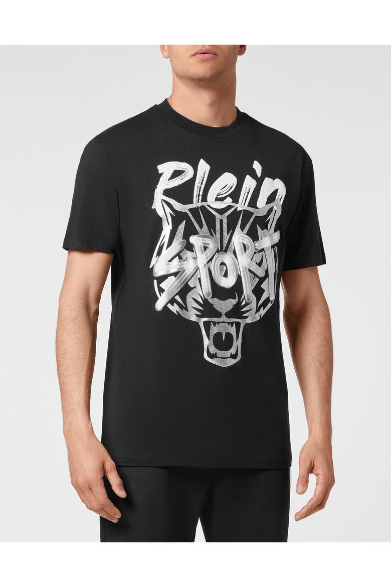 T-Shirt Round Neck Tiger Men, Main, color, black/white