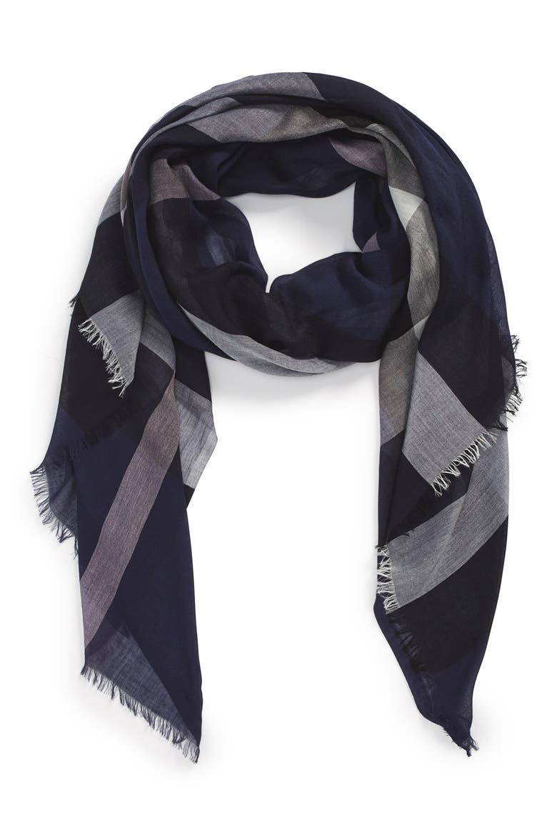 Brit Sheer Mega Check Scarf, Main, color, INDIGO CHECK