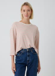 Majestic Filatures French Terry Novelty Stripe Three-Quarter Sleeve Crewneck