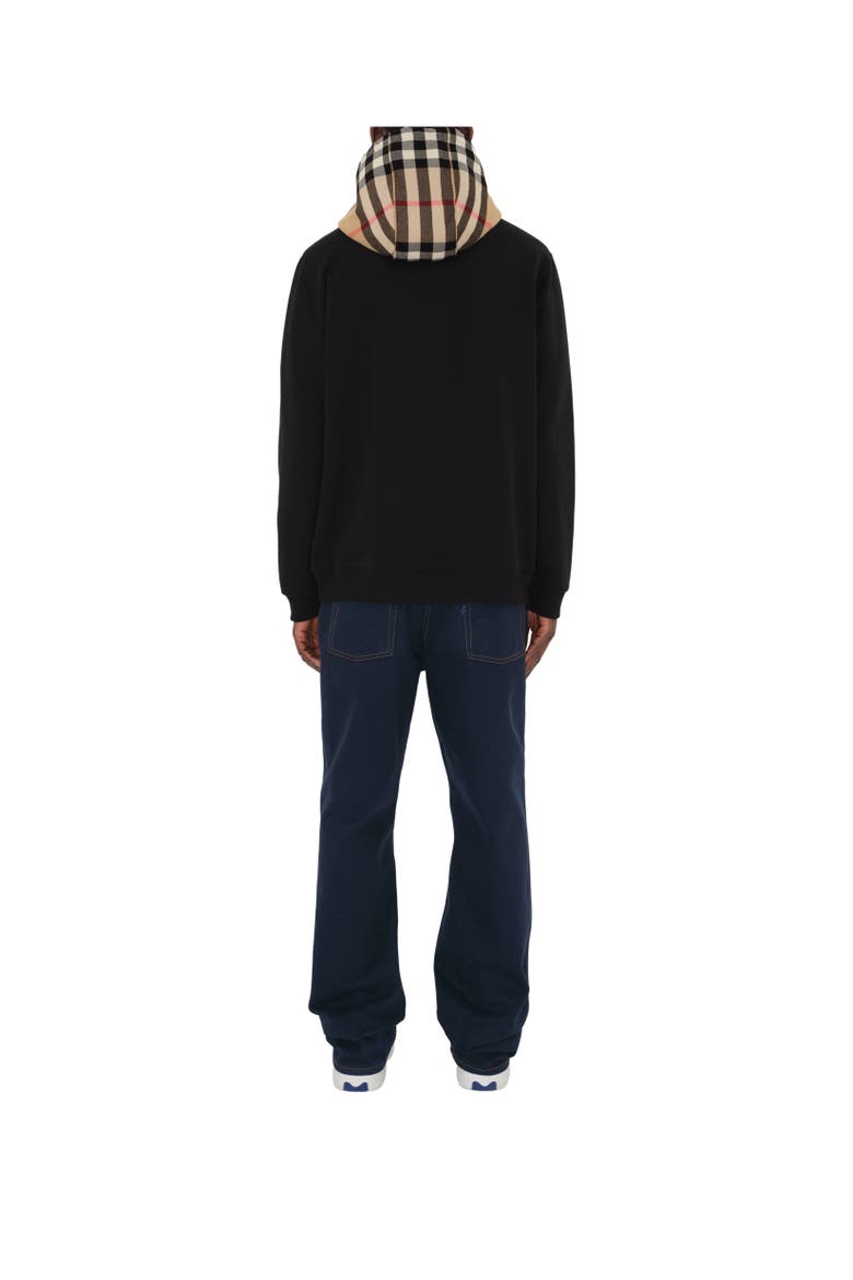 Check Hood Cotton Zip Hoodie, Alternate, color, Black/archive beige