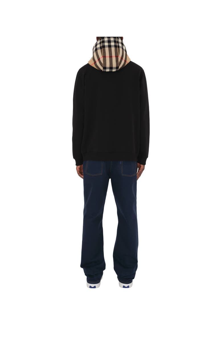 Burberry Check Hood Cotton Zip Hoodie, Alternate, color, Black/Archive Beige