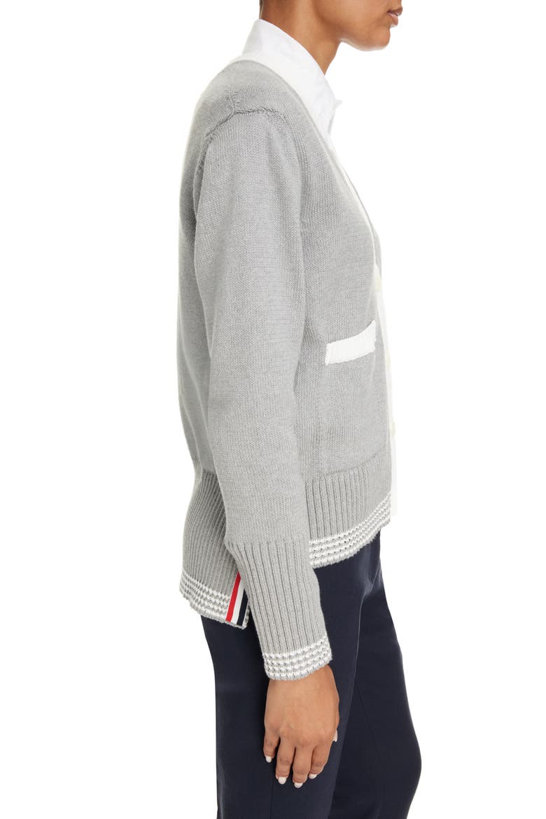 4-Bar Cotton V-Neck Cardigan, Alternate, color, LIGHT GREY