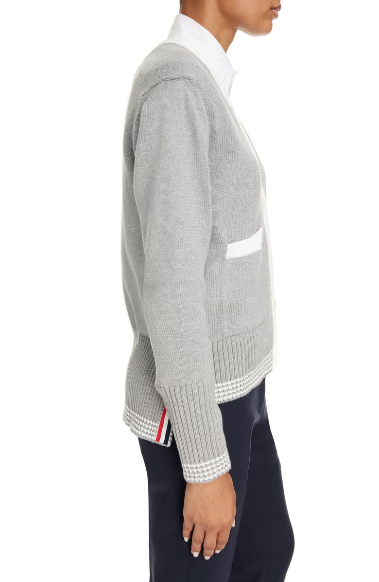 Thom Browne 4-Bar Cotton V-Neck Cardigan, Alternate, color, 