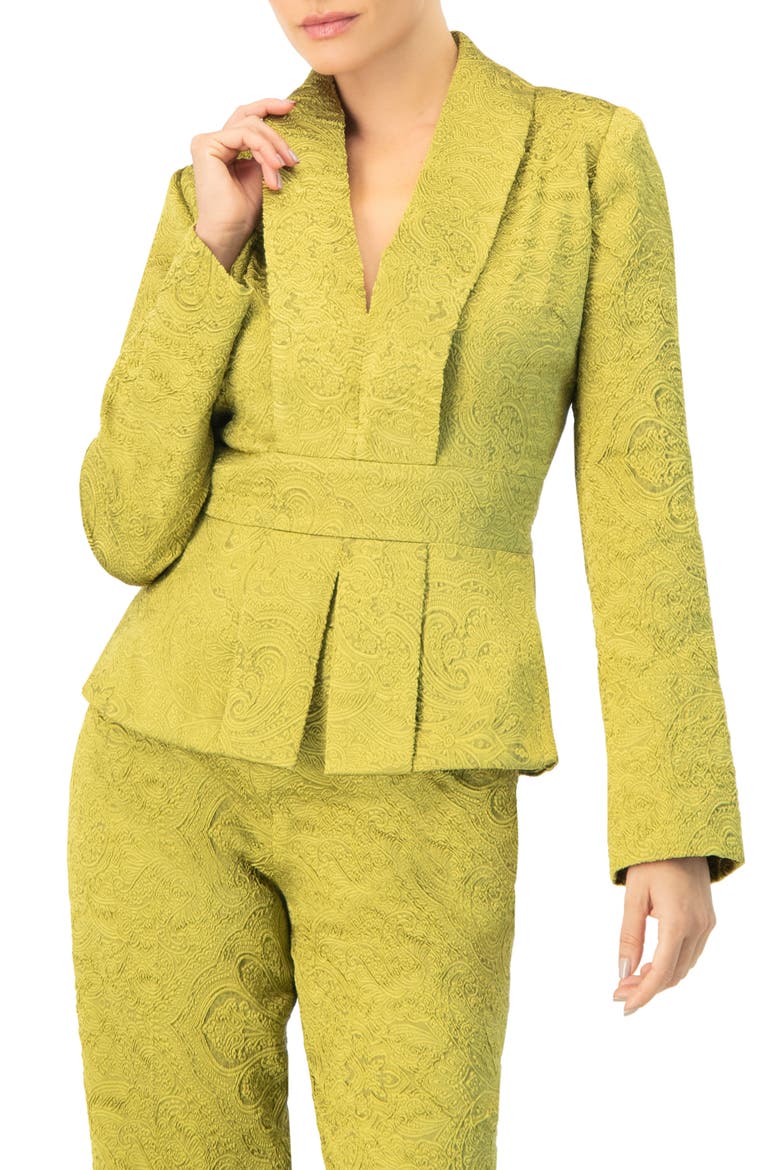 Collarless Paisley Blazer with Back Zipper, Main, color, Green