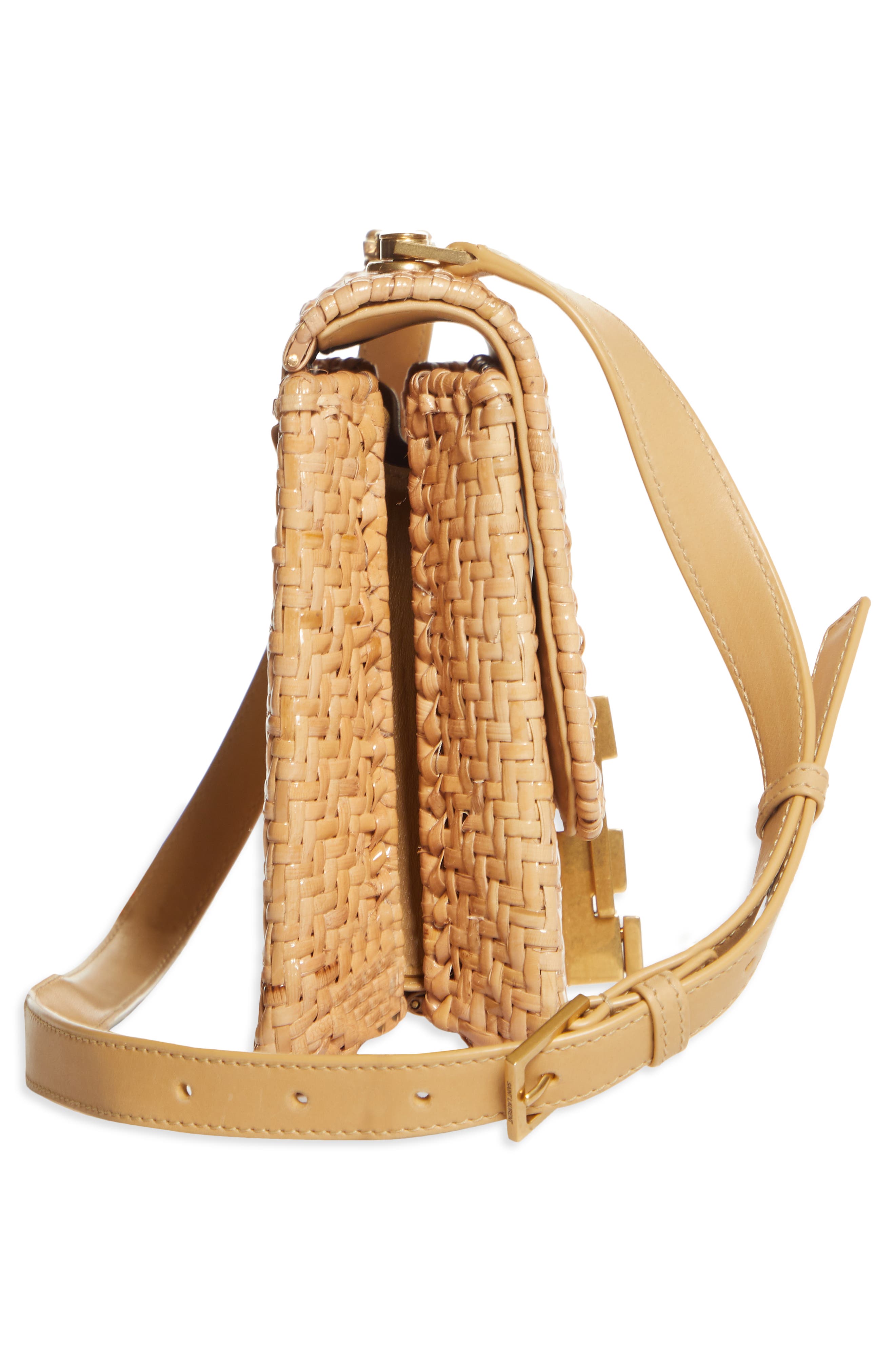 YSL Croc Embossed Leather Shoulder Bag, Alternate, color, NATURAL STRAW/ BROWN GOLD