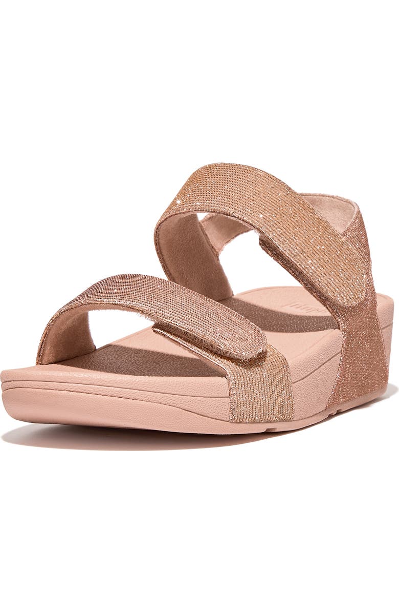 FitFlop Lulu Shimmerlux Adjustable Wedge Sandal, Alternate, color, Rose Gold