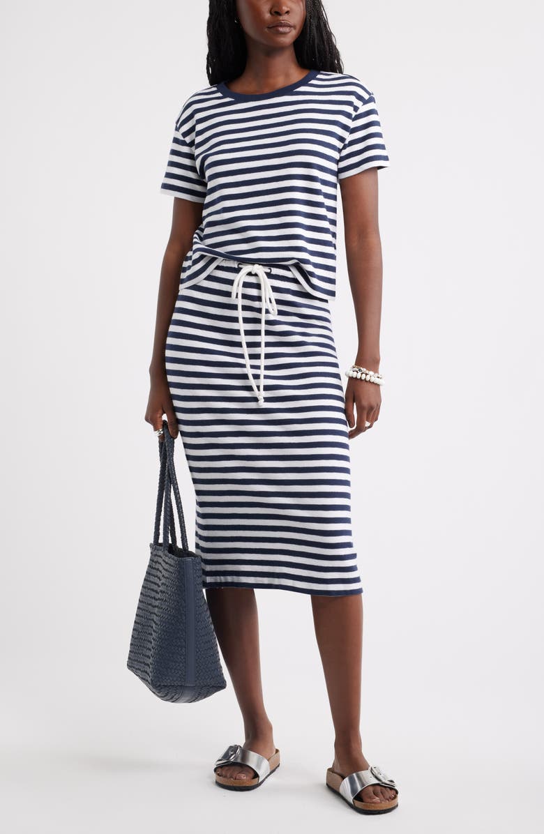 Caslon<sup>®</sup> Drop Shoulder Short Sleeve Stripe Cotton Tee, Alternate, color, Navy Still- White Charm Stripe