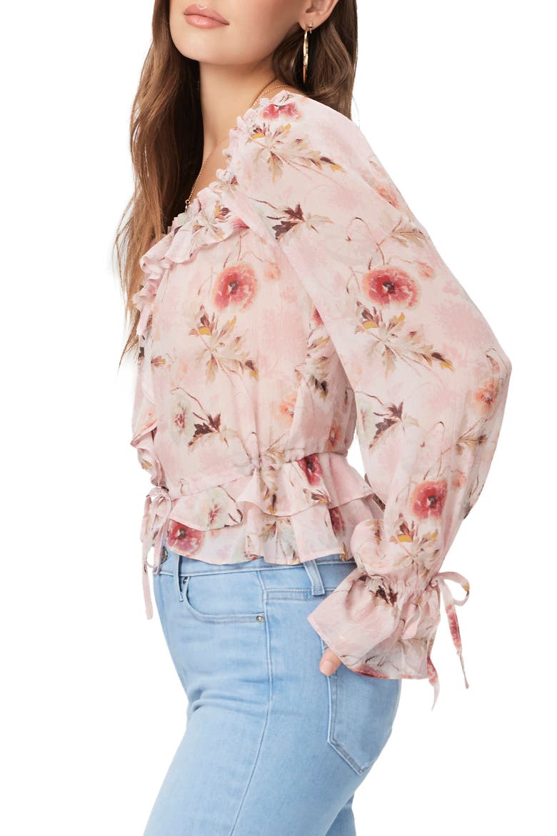 Lanea Floral Ruffle Peplum Silk Top, Alternate, color, BALLET SLIPPER MULTI
