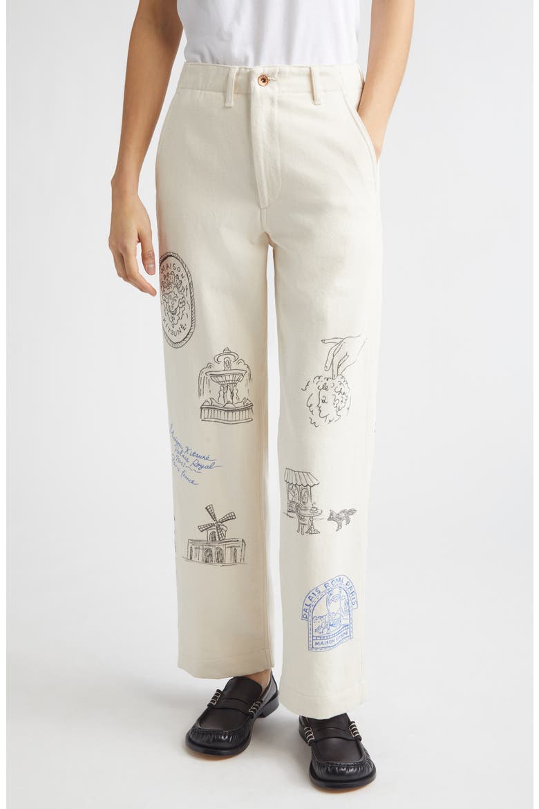 x Maison Kitsuné Hand Painted Postcard Straight Leg Jeans, Main, color, OFF WHITE