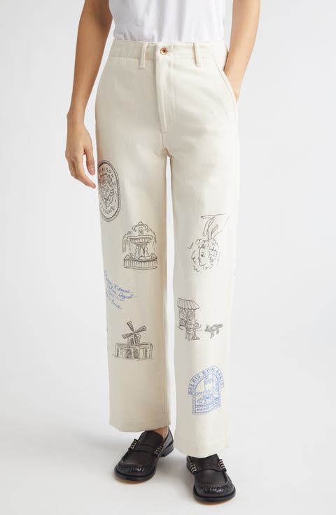 x Maison Kitsuné Hand Painted Postcard Straight Leg Jeans