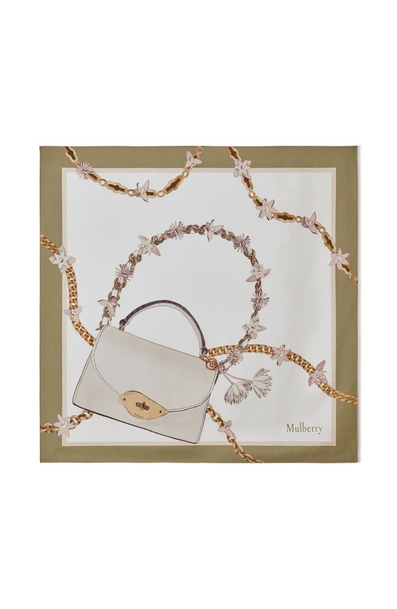 Mulberry Silk Lana Bag & Chains Square Scarf, Main, color, Eggshell-Blossom Pin