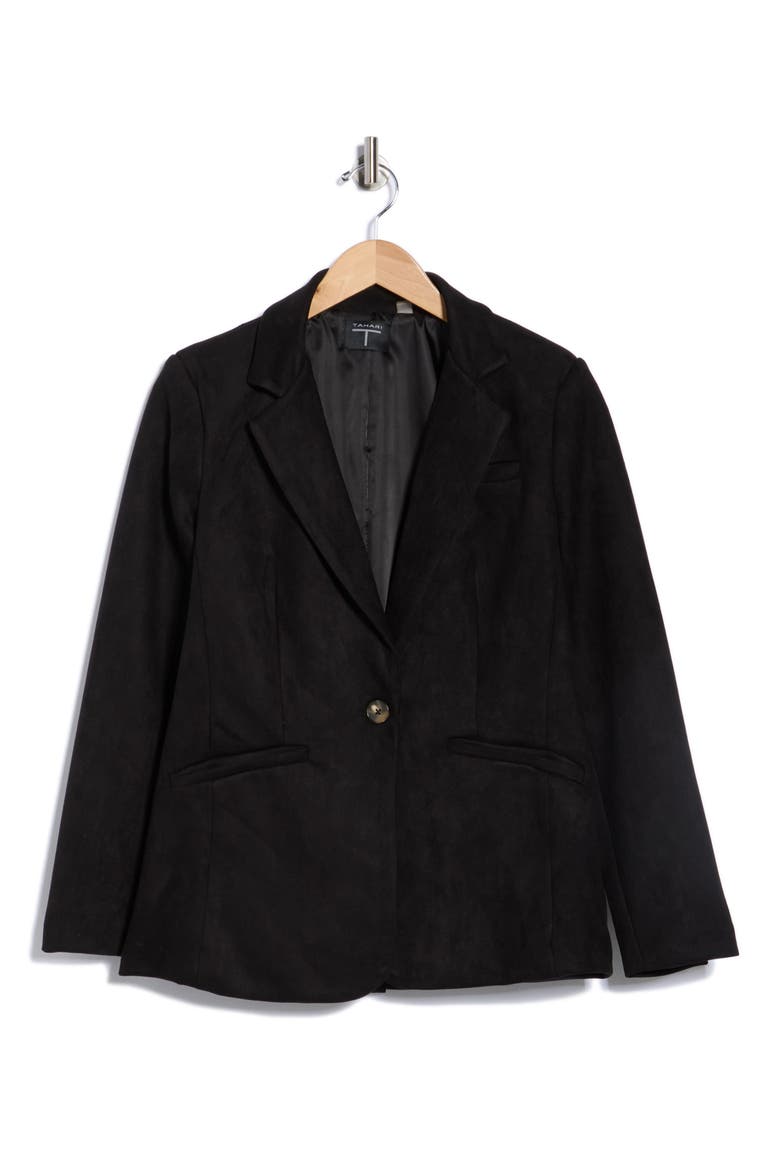 Faux Suede Blazer, Alternate, color, BLACK