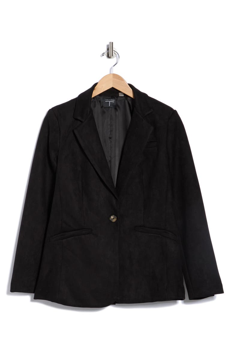 T Tahari Faux Suede Blazer, Alternate, color, Black
