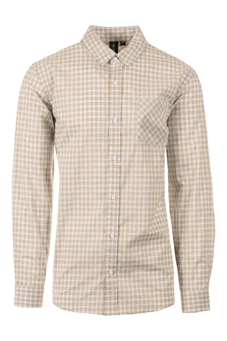 Plaid Stretch Poplin Button-Down Shirt, Main, color, GREY/WHITE GINGHAM
