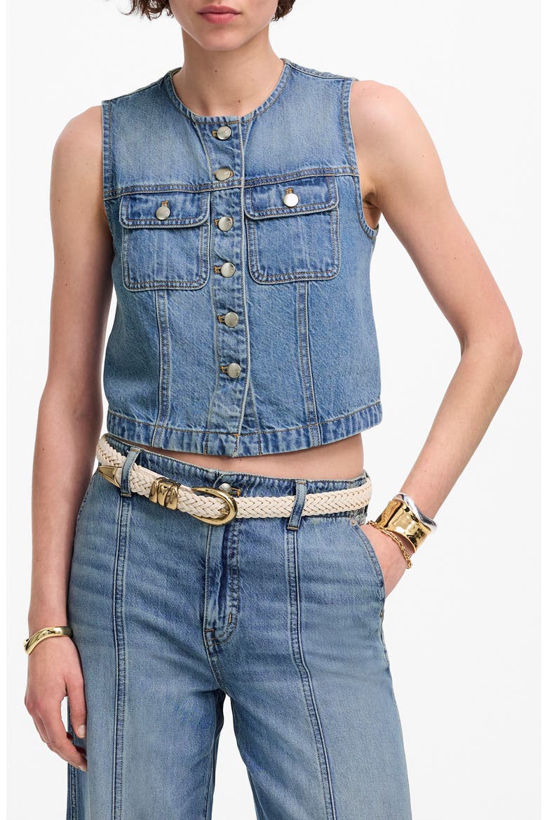 Crop Denim Vest, Main, color, ROBERTSON WASH