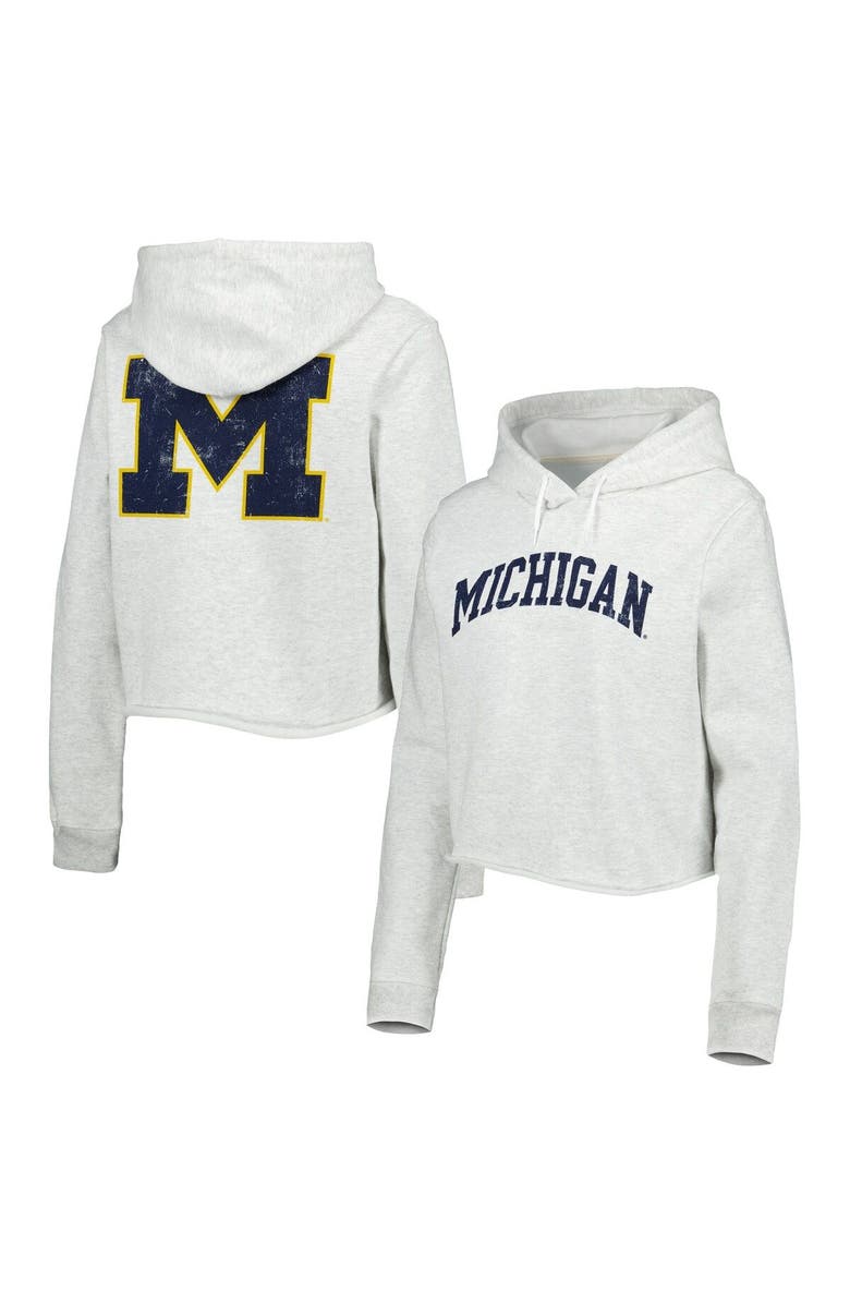 LEAGUE COLLEGIATE WEAR Women's League Collegiate Wear Ash Michigan Wolverines 2-Hit 1636 Cropped Pullover Hoodie, Main, color, 
