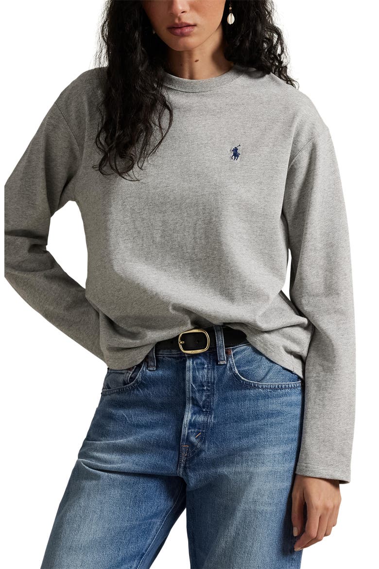Long Sleeve Cotton Jersey T-Shirt, Main, color, COBBLESTONE HEATHER