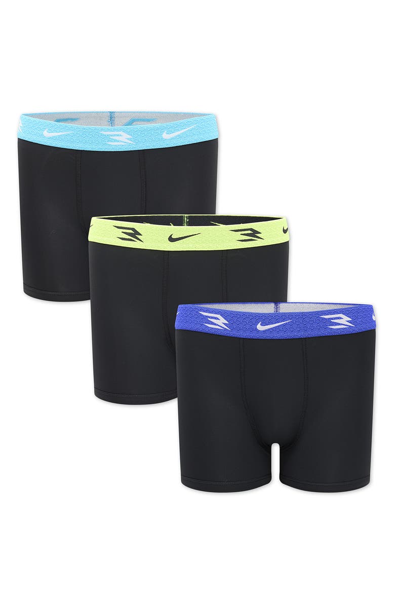 3 Brand Kids' Pop Color 3-Pack Assorted Logo Boxer Briefs, Main, color, Black/ Racer Blue Multi