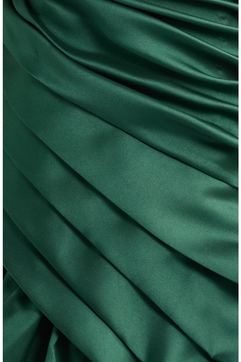 Lisa Ruched One-Shoulder Matte Satin Gown, Alternate, color, SPRUCE