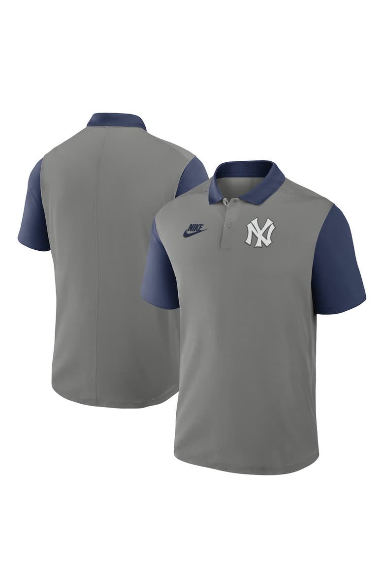 Nike Men's Nike Gray/Navy New York Yankees Cooperstown Collection Color-Block Victory Performance Polo, Main, color, 