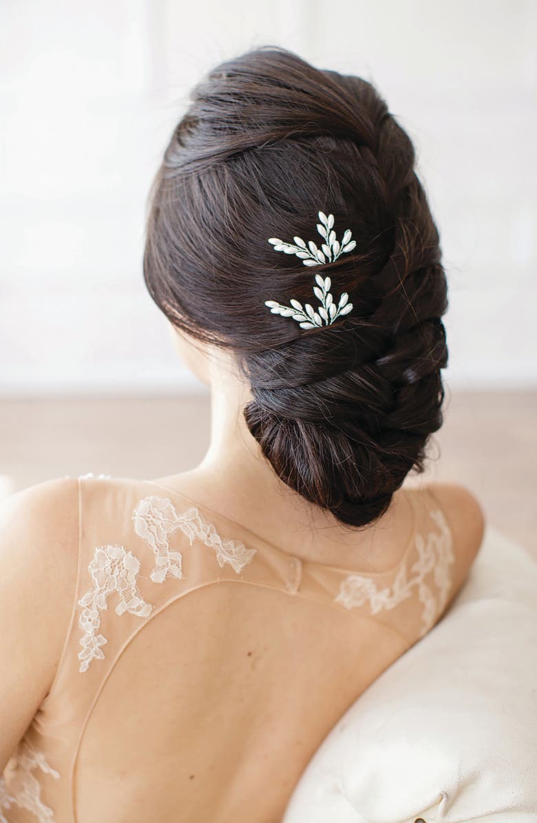 Brides & Hairpins Ellie Set of 2 Imitation Pearl Pins, Alternate, color, Silver/ White