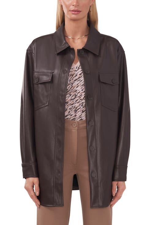 Faux Leather Shirt Jacket