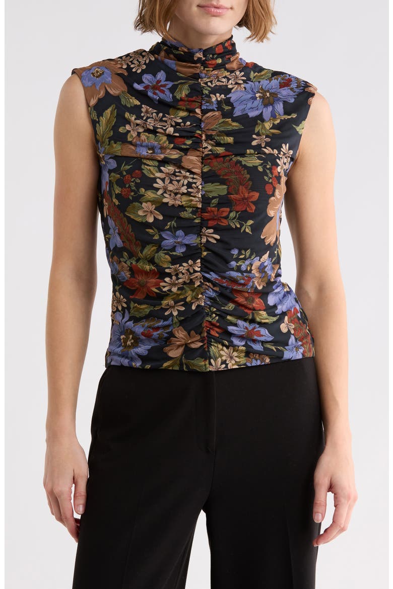 Mock Neck Extended Shoulder Top, Main, color, BLACK FLORAL