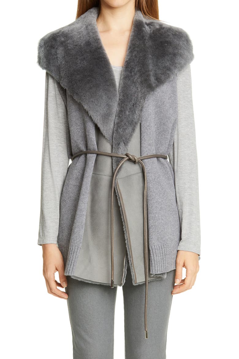 Genuine Shearling Panel Wool & Cashmere Vest, Main, color, NICKEL MELANGE