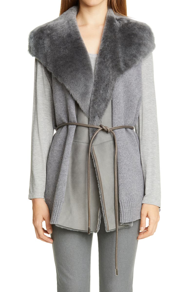 Lafayette 148 New York Genuine Shearling Panel Wool & Cashmere Vest, Main, color, 
