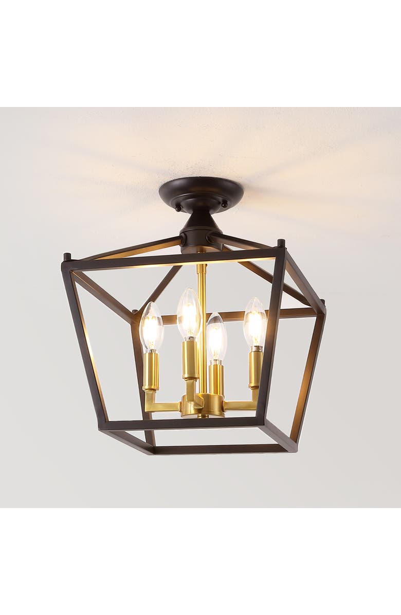 JONATHAN Y Plains 4-Light Iron Modern Farmhouse LED Flush Mount, Alternate, color, Oil Rubbed Bronze/Brass Gold