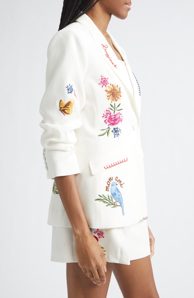 Cinq à Sept Celeste Vine Scrunched Embroidered Blazer, Alternate, color, Ivory/ Multi