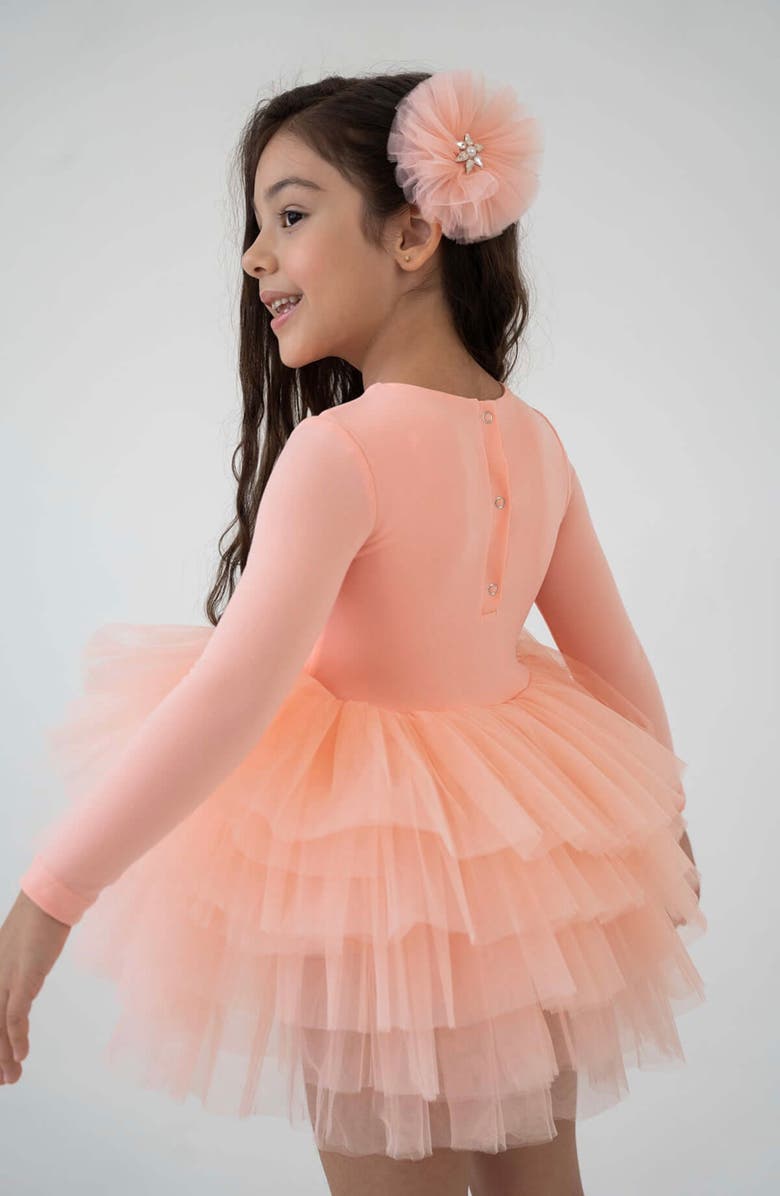 Mini Celebrities Blossom Long Sleeve Fluffy Tutu Dress, Alternate, color, Salmon Blossom