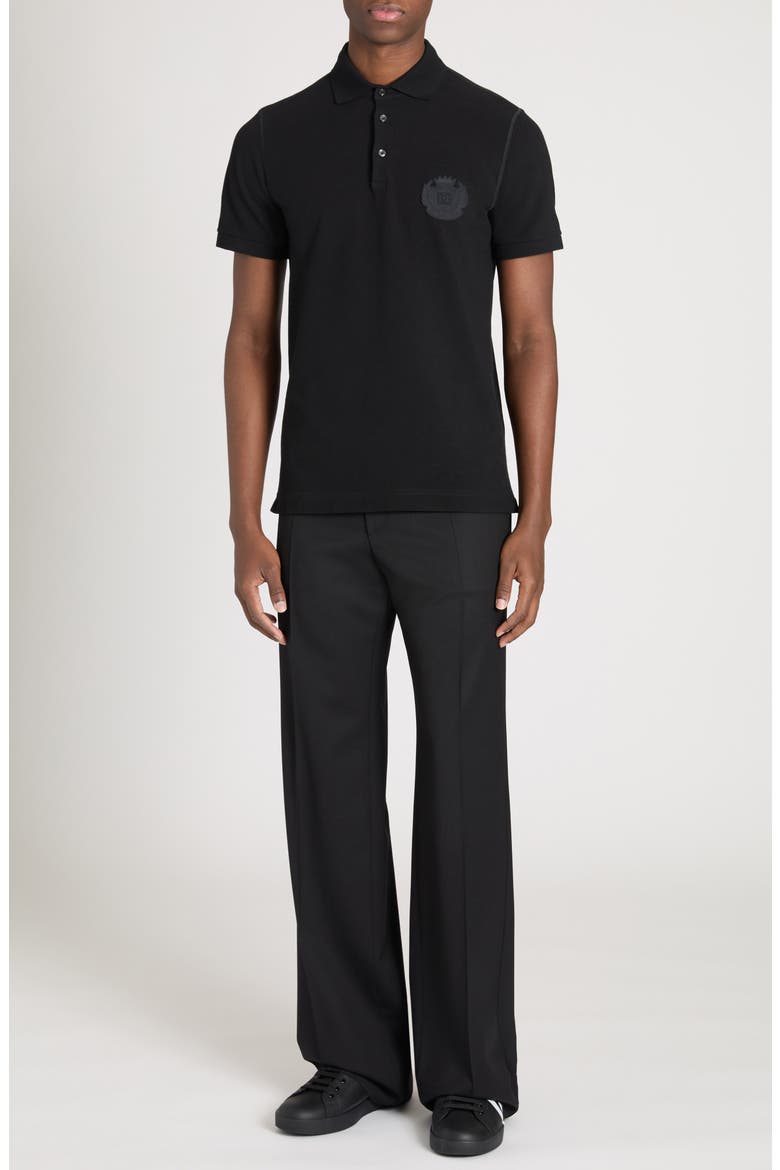 Logo Crest Cotton Piqué Knit Polo, Alternate, color, N0000 NERO