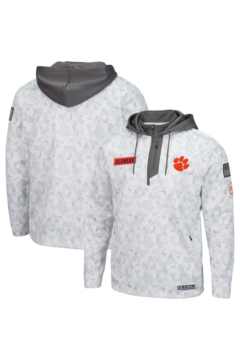 Men's Colosseum Arctic Camo Clemson Tigers OHT Military Appreciation Quarter-Zip Hoodie, Main, color, Arctic Camo