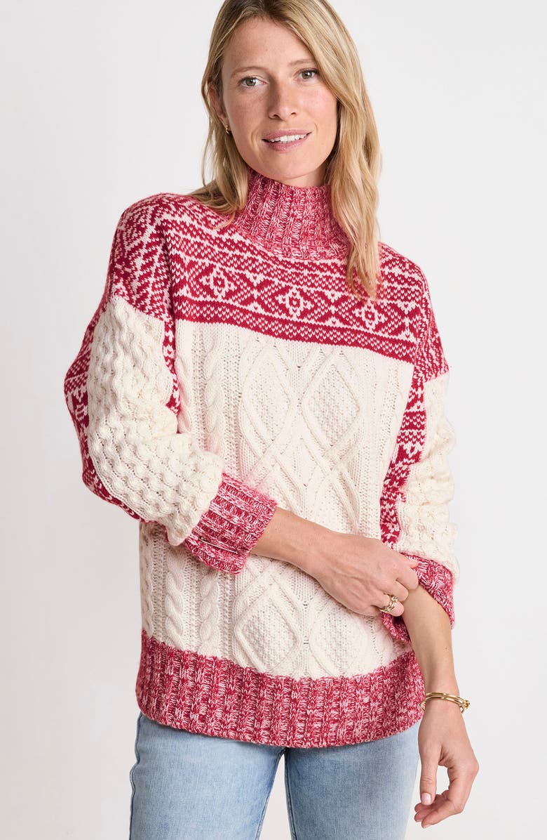 vineyard vines Fair Isle Mock Neck Merino Wool & Cashmere Blend Sweater, Alternate, color, Marshmallow