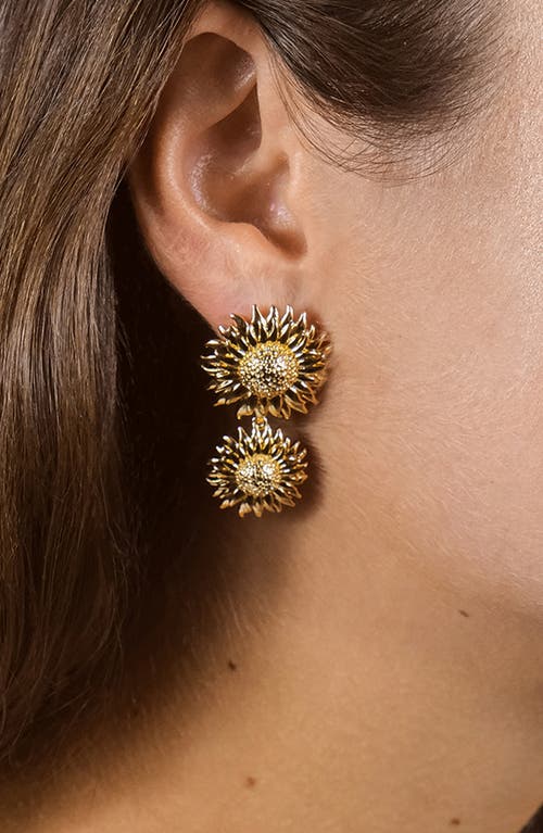 Sterling Forever Gold-tone Or Silver-tone Triple Sunflower Solaris Drop Studs