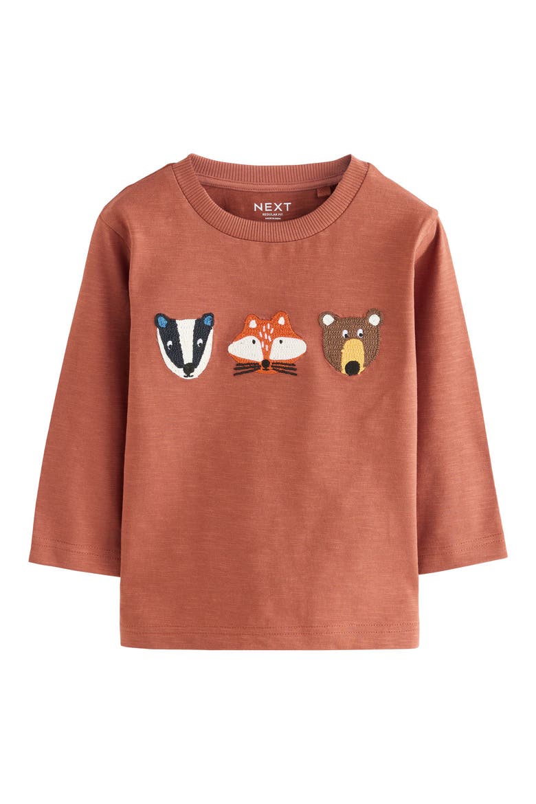 Kids' Animal Embellished Long Sleeve Cotton Graphic T-Shirt, Main, color, RUST BROWN