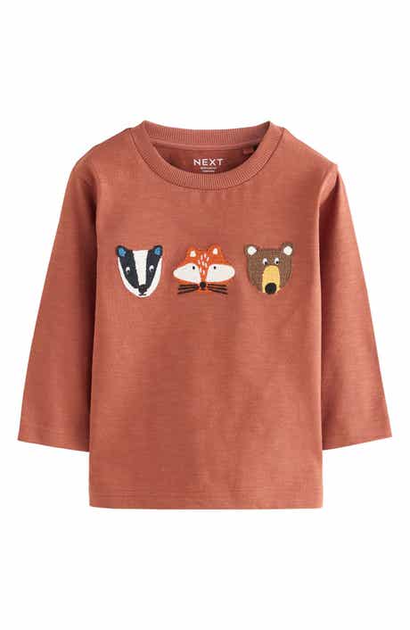 Kids' Animal Embellished Long Sleeve Cotton Graphic T-Shirt