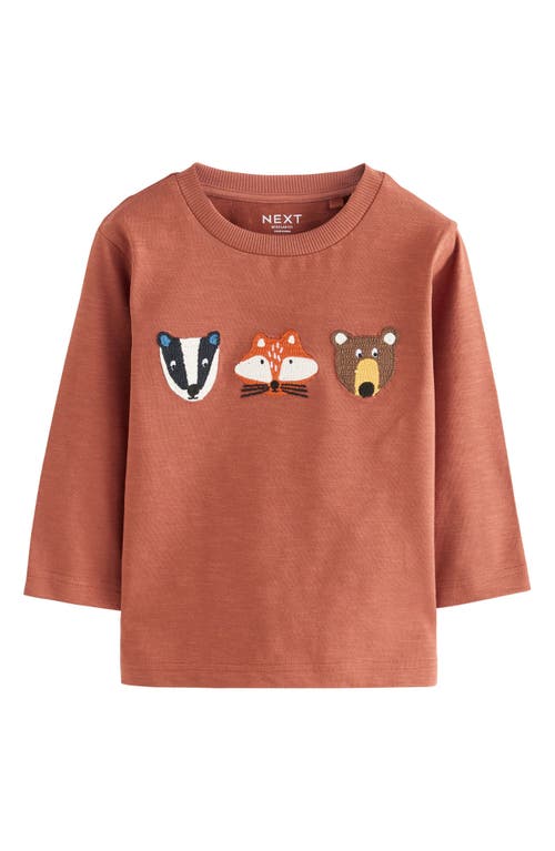 Next Babies'  Kids' Animal Embellished Long Sleeve Cotton Graphic T-shirt In Brown