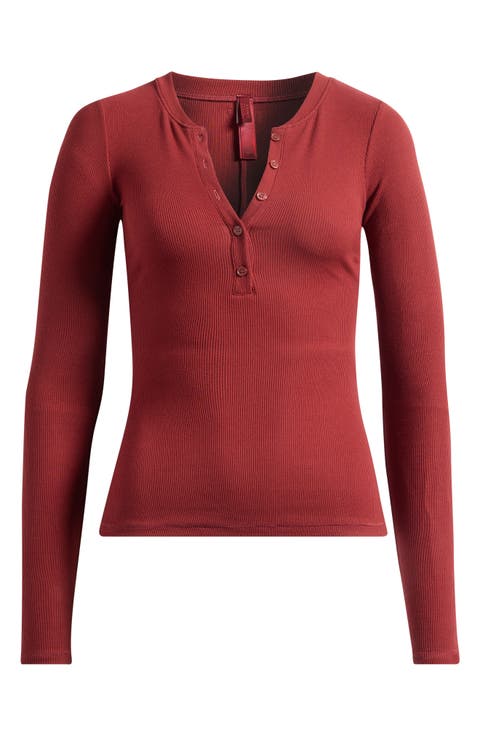 Stretch Cotton Rib Long Sleeve Henley