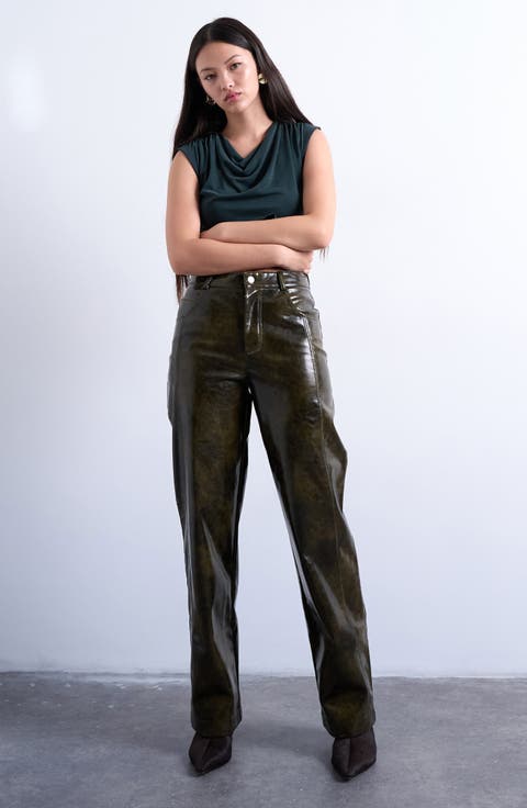 Faux Leather Wide Leg Pants
