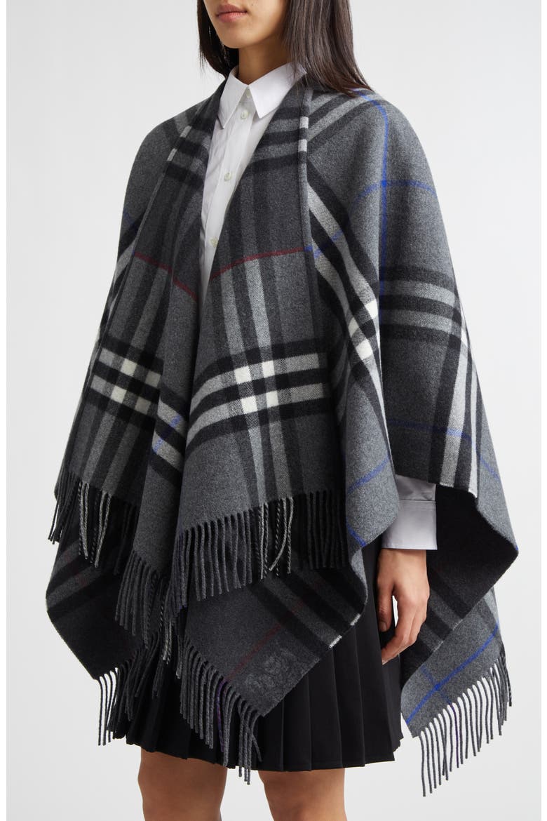Check Double Face Cashmere & Wool Cape, Alternate, color, MARLBOROUGH GREY/ CHA