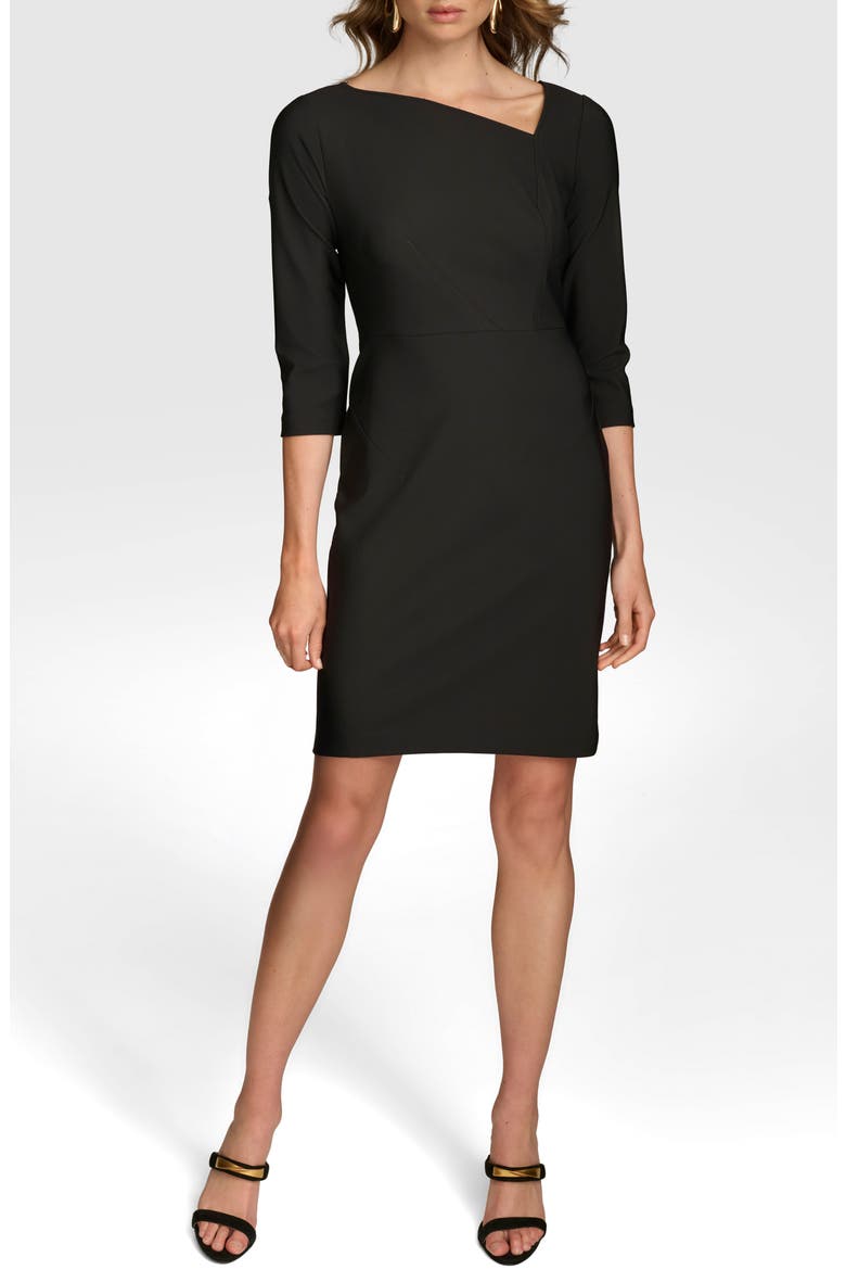 Asymmetric Neck Scuba Crepe Sheath DRess, Main, color, BLACK